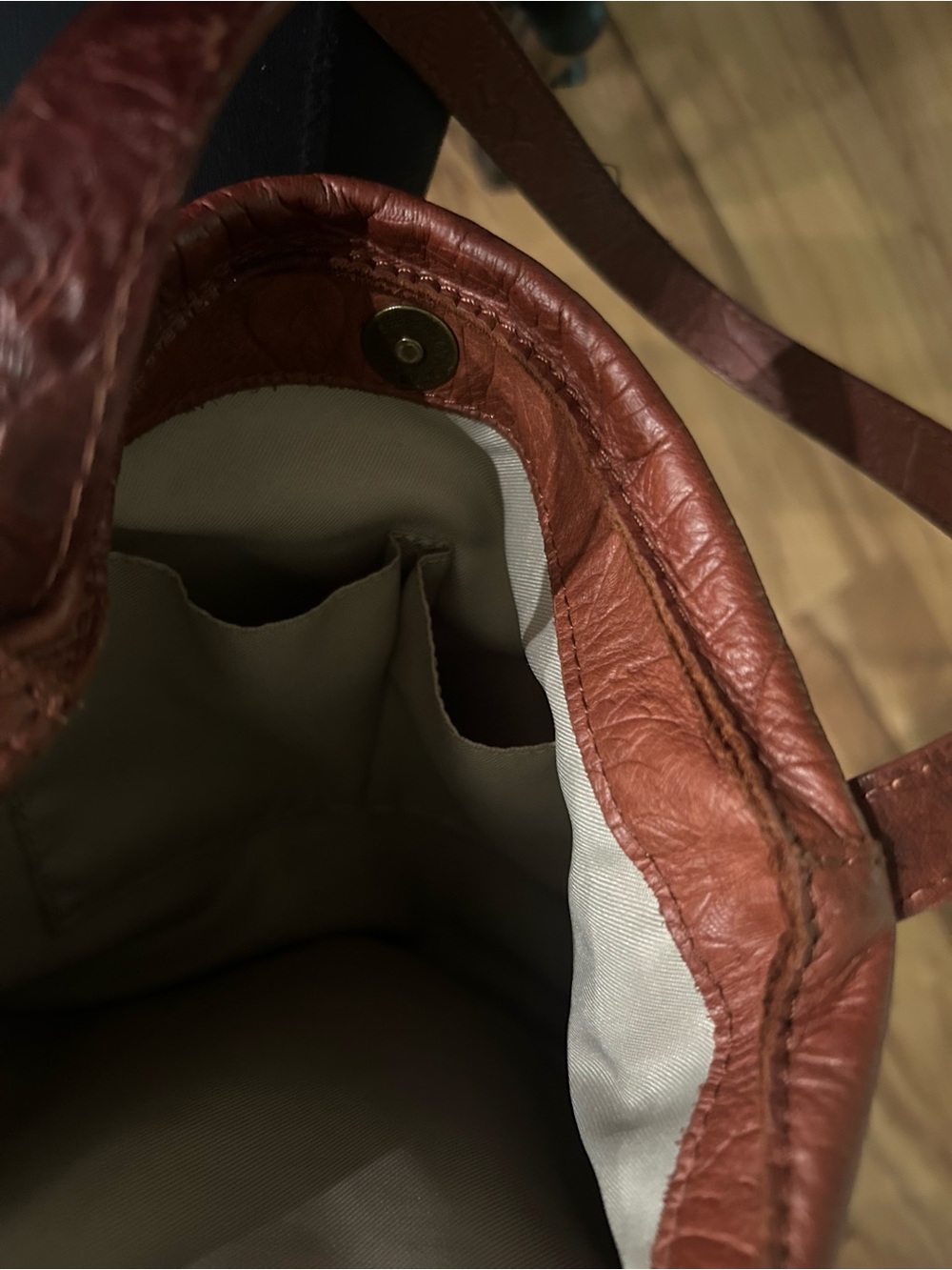 American Leather Embossed Leather Shoulder Bag in Chestnut - Picture 5 of 11